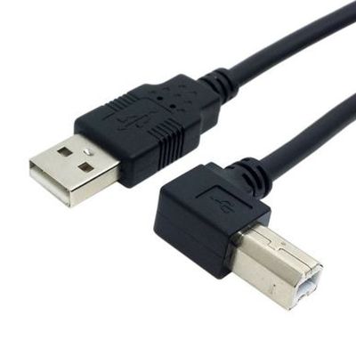 สีดำศอก90เครื่องพิมพ์ USB สายไฟ USB 2.0 A-B ตัวผู้ไปยังตัวผู้เครื่องสแกนเนอร์สาย USB แปลงสายข้อมูล1.5ม. 50ซม. 3M 1ม.
