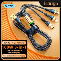 Elough 3 In 1 USB เคเบิลไมโคร USB ชนิด C Kabel 6A 100W สายชาร์จเร็วสายสำหรับ Iphone Samsung USB ข้อมูล C สาย