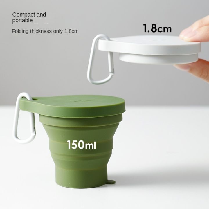 cw-๑-150ml-folding-cup-retractable-heat-resistant-silicone-teacup-outdoor-telescopic-drinking-mug-withlid