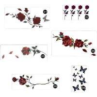 Tattoo สติกเกอร์ Rose ดอกไม้หน้าอก Dark สีดำสีแดง Butterfly Tattoo กันน้ำยาวนานผู้หญิงและผู้ชายรูปแบบอินเทรนด์ขายส่ง