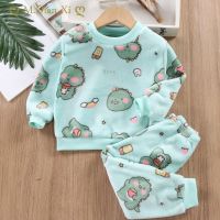 New Autumn Winter Kids Thick Warm Flannel Pajama Sets Baby Boys Girls Cartoon Long Sleeve O-neck Clothing Sets Sleepwear Pyjamas