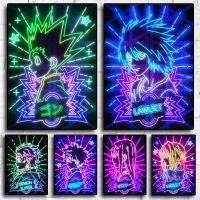 Lizhanmin2 Death Note/ghost Slayer Neon Art โปสเตอร์สำหรับห้องเด็ก-อะนิเมะญี่ปุ่นยอดนิยม-การออกแบบสีน้ำที่ทันสมัย-การตกแต่งการ์ตูนยอดนิยม