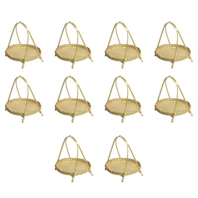 10X Bamboo Weaving Straw Baskets Tier Rack Wicker Fruit Bread Food Storage Decorate Round Plate Stand Single Layer