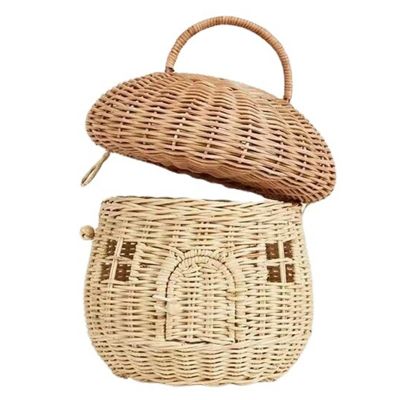 Mushroom Wicker Storage Basket with Lid-Rattan Mushroom Decor, Cottagecore, Boho Decor, Day Gift