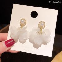 ? เครื่องประดับ 925 silver needle South Korea super flower fairy pearl earrings and pure and fresh temperament melting acrylic earring trill web celebrity