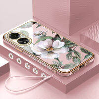 Casing Ponsel เคสสำหรับ OPPO A78 4G A78 4G IX Note 30 VIP + ฟรีสายคล้องลายการ์ตูนรูปหญิงสาวน่ารักเคสขอบสี่เหลี่ยมชุบเคสโทรศัพท์หรูหราชุบเคสโทรศัพท์นิ่ม