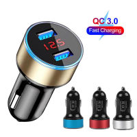 3.1A QC3.0 Dual USB Port Car Charger 12-24V LED Digital Socket Fast ชาร์จโทรศัพท์อะแดปเตอร์