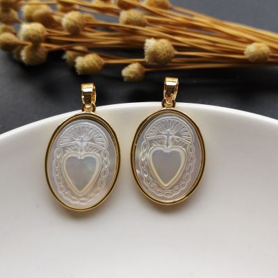 5pcslot 16x24mm Natural Holy Spirit &amp; Lady with Baby Mother Pearl Shell Pendant Sacred Heart Mother Pearl Charms for Necklace