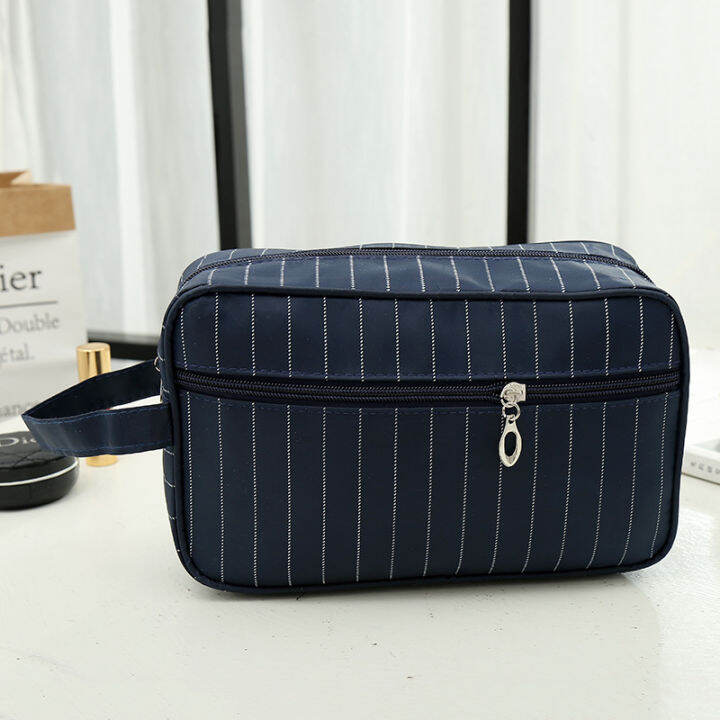 กระเป๋าจัดระเบียบกระเป๋าใส่เครื่องสำอางค์สำหรับผู้หญิง-tas-kosmetik-ลายทางกระเป๋าเก็บของกระเป๋าลายทาง