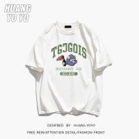 HUANGYOYO เสื้อยืดคอกลมแขนสั้นผ้าฝ้าย100% ตัวอักษรการ์ตูนสำหรับผู้หญิง