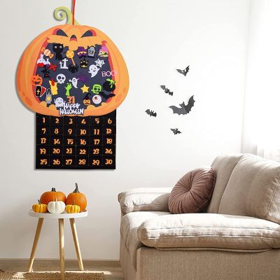 Halloween Felt Pumpkin Wall Hanging Advent Calendar with 30 Detachable Pieces Countdown Ornament Holiday Festival Decor for Home