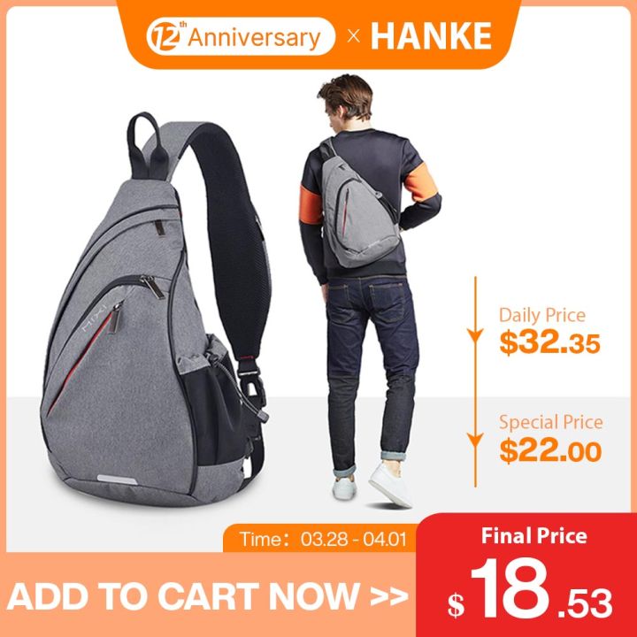 Hanke Sling Bag Men Backpack Unisex One Shoulder Bag Hiking Travel Backpack Crossbody with USB Port Versatile Casual Daypack