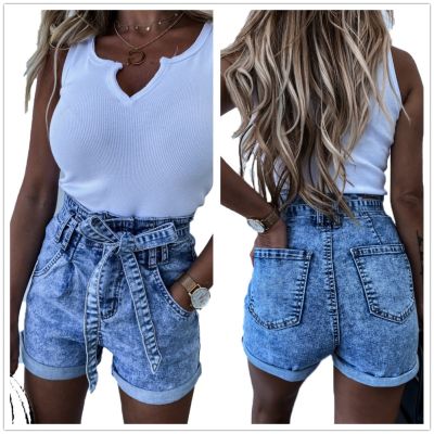 2023 Summer New High Waist Lace-up Denim Shorts For Women Fashion Snowflake Shorts Jeans XS-XL Wholesale Price Top Quality