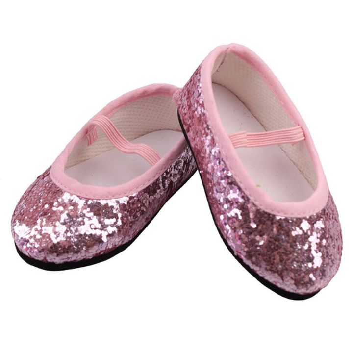 รองเท้าขนาดเล็กจิ๋วตุ๊กตา18นิ้วรองเท้าประดับเลื่อม-pu-7ซม-ของเล่นเด็กแรกเกิดทารกแรกเกิดสำหรับตุ๊กตาอเมริกันเป็นของขวัญเด็กผู้หญิง