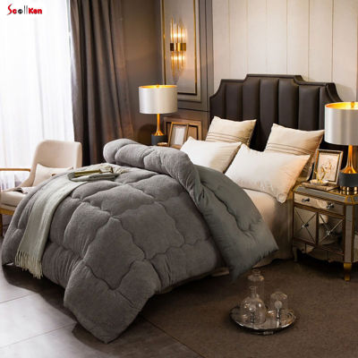 เตียงอุ่นนุ่มผ้าห่มขนแกะหนาสำหรับฤดูหนาวผ้านวมสำหรับเตียงของใช้ในครัวเรือนห้องรับแขก
