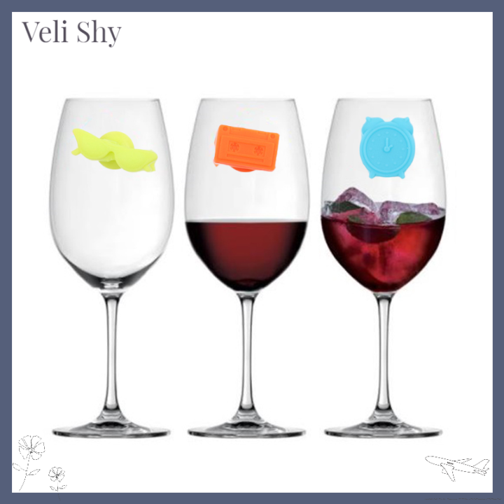 veli-shy-12ชิ้นเซ็ตเสน่ห์แก้วไวน์ซิลิโคนมาร์กเกอร์แก้วไวน์ปาร์ตี้ค็อกเทลตัวระบุจุกดูดสัญลักษณ์แก้วน้ำ