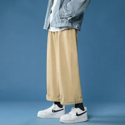 HYRSKR Korean Streetwear Men Wide Leg Pants Solid Color Cotton Man Oversized Trousers Harajuku Male Casual Straight Pants 3XL