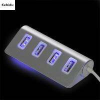 Kebidu LED แฟชั่น USB 2.0 Hub 4พอร์ต S Plitter สวิทช์สี่เหลี่ยมคางหมูเงินสีขาวอุปกรณ์เสริมสำหรับ MacBook PC WIN 7 8คอมพิวเตอร์