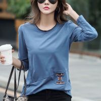 KI KIlong-sleeved loose large size mid-length belly bottoming shirt embroidered T-shirt blouse murah baju