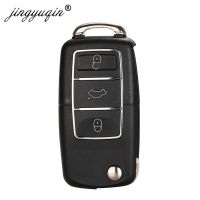 Jingyuqin 10ชิ้นเคสกุญแจแบบพับแบบพับมี3ปุ่ม Kunci Remote Mobil เคส Vw Jetta Golf Passat Beetle ที่นั่งสโกด้า B5โปโล