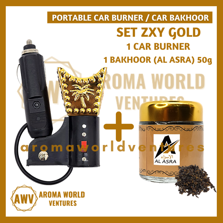 Car Burner Set ZXY GOLD with Bakhoor AL ASRA 50g / Incense Burner