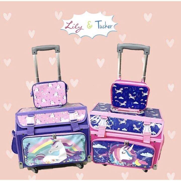 NEW!Lily and Tucker Unicorn 6 wheel Trolley School Bag with FREE