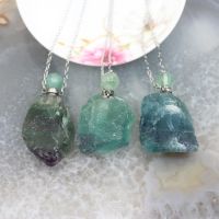 Raw Fluorite Perfume Bottle PendantsPlated Silvers Necklace stone Nugget Diffuser Vial Charms