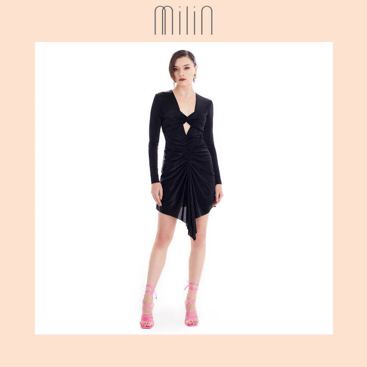 milin-long-sleeves-sweet-heart-ruched-mini-dress-เดรสสั้นแขนยาวดีเทลแต่งรูดช่วงอก-corylus-dress