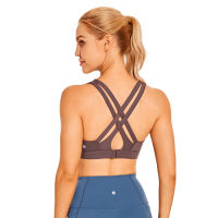 CRZ YOGA Womens Sexy Stappy Sports Bras Hook-and-eye Closure Wireless Padded Workout Yoga Bra Tops