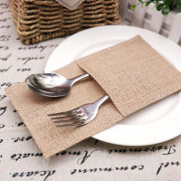 Burlap Lace Cutlery Pouch งานแต่งงานบนโต๊ะอาหาร Party Supplies Holder Bag Hessian Rustic Jute อุปกรณ์ตกแต่งงานแต่งงาน