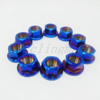 Burning blue Titanium Ti M10x1.25mm Sprocket Flange Nut MTB Motorcycle Bike 10pcs Nails  Screws Fasteners