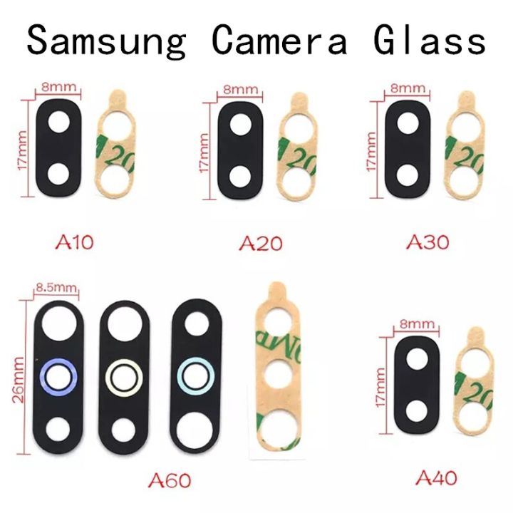 2ชิ้น/ล็อตที่คลุมกระจกกล้องถ่ายรูปด้านหลังเหมาะสำหรับ Samsung Galaxy A10 A20 A50 A40 A30 A70 A60พร้อมกาวสำหรับเปลี่ยนสติกเกอร์