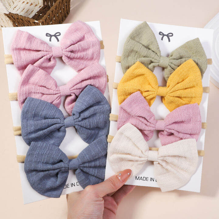 hot-4ชิ้นเซ็ตผ้าฝ้ายสีทึบเด็ก-bows-headband-สำหรับเด็กผู้หญิงไนลอนยืดหยุ่น-headwear-handmade-ทารกแรกเกิดเด็กวัยหัดเดินอุปกรณ์เสริมผม