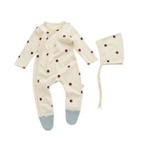 、‘】【= Baywell Nordic Autumn Baby Girls Dots Romper 1 Year Cartoon Moon Footies With Cap Cotton Kids Boys Jumpsuit 0-24 Months