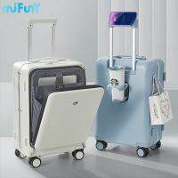 Mifuny กระเป๋าเดินทางแบบเปิดด้านหน้า,กับล้อหมุนรหัสผ่านกระเป๋าเดินทางแฟชั่นส่วนต่อประสานกับ USB