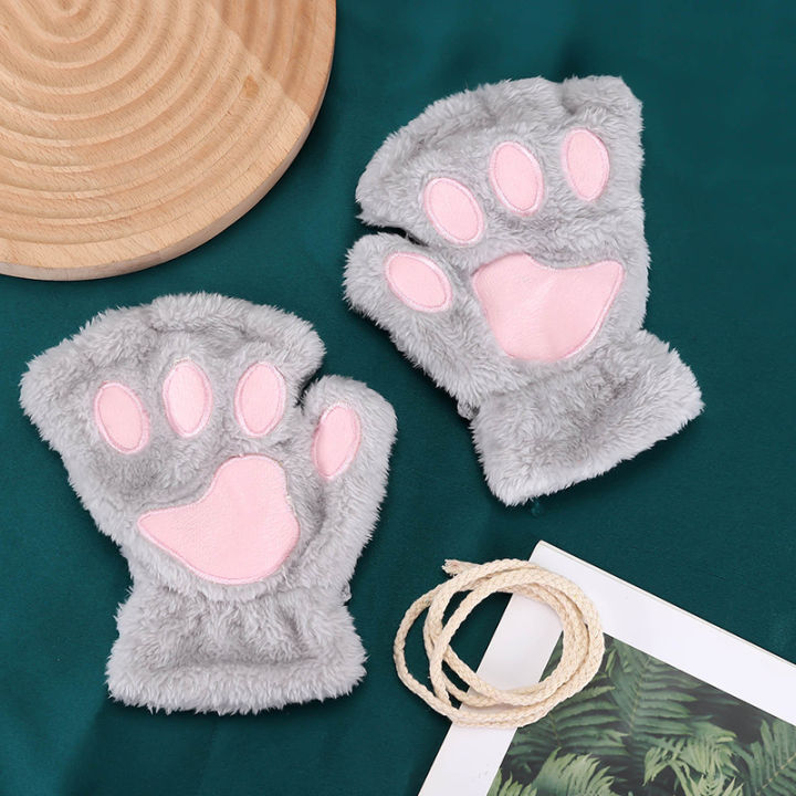 kuvn-ถุงมือแฟชั่นสำหรับผู้หญิงถุงมือแมวครึ่งนิ้วครึ่งนิ้วสำหรับฤดูหนาวกรงเล็บแมว