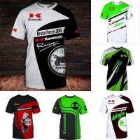 Street Fashion (สต็อกเพียงพอ) New Style Kawasaki T-shirt Motorcycle Racing 3D Print Mens Womens Fashion O-Neck Short Sleeve T-shirt Childrens T-Shirt Shirt คุณภาพสูง size:S-5XL