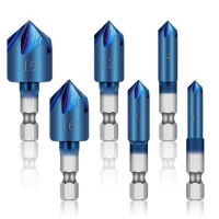 6แพ็คอุตสาหกรรม Countersink Bits 1/4 "Hex Shank 90องศาไม้ Chamfering มีด Blue เคลือบ Chamfering เครื่องมือ