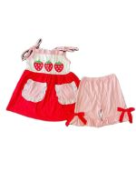 Summer Baby Girl Clothes Boutique Children 39;s Clothing Wholesale Cute Sweetheart Strawberry Print SuspenderTunic Shorts Set