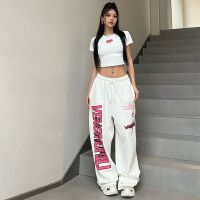 2023 Y2K Streetwear White Jogging Sweatpants Women Harajuku Sports Pants Oversized Hip Hop Letter Wide Leg Trousers Korean Style