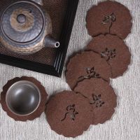 High-end MUJI Felt Coasters Lotus Pattern Pot Mats Highly Absorbent Anti-Bump Gaskets Tea Mats Insulation Mats Tea Ceremony Accessories