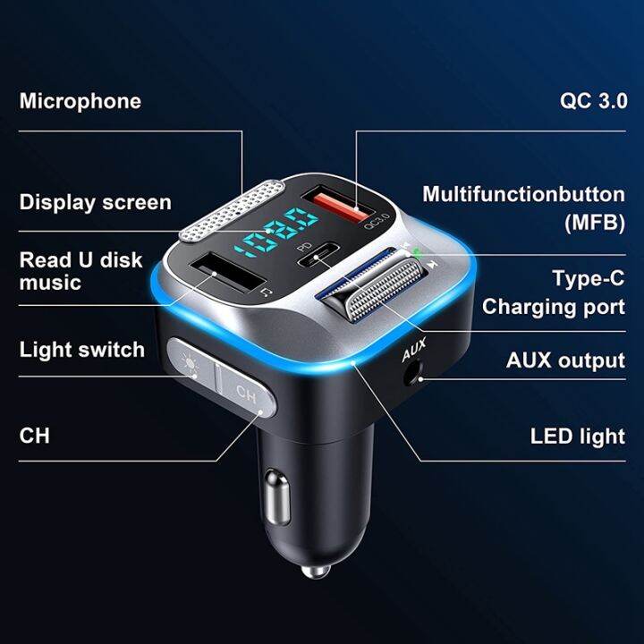 car-bluetooth-fm-transmitter-30w-pd-typ-c-bluetooth-5-0-adapter-auto-car-charger-mp3-player-support-tf-card-hands-free