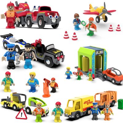 Magnetic Electric Train Car Fire Truck Ambulance Police Trailer Car Forklifts Fit Wooden Brio Rail Track Leduo Toy Brick Figuers