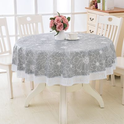 Tablecloth Waterproof Round Table Cloth Pastoral Flower Lace PVC Kitchen Tablecloth Oilproof Decorative Elegant Table Cover