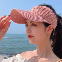 [hot]Fashion Folds Design Women Empty Top Hat Summer Solid Color Large Brim Sunscreen Hat Outdoor Elastic Fabric Sports Sun Cap