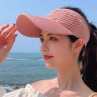 【CW】Fashion Folds Design Women Empty Top Hat Summer Solid Color Large Brim Sunscreen Hat Outdoor Elastic Fabric Sports Sun Cap 8010