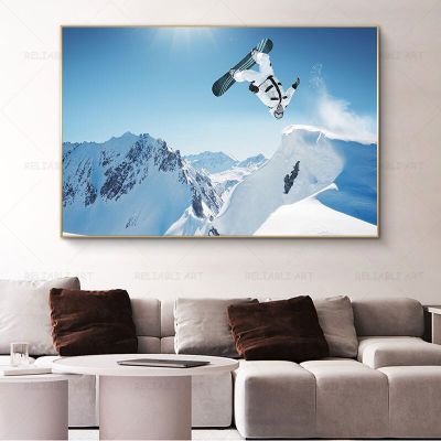 ผ้าแคนวาสสำหรับกีฬาสกีภาพวาดสีน้ำมันรูปนกยูงพิมพ์สโนว์บอร์ดภูเขาหิมะปีกห้องนั่งเล่น712-3b ภาพติดผนังบิน Cuadros (1ชิ้น)