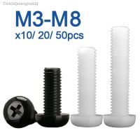 ☬☃☬ 10/ 20/ 50pcs Black White Nylon Plastic Phillips Pan Head Cross Round Screw Bolt M2 M2.5 M3 M4 M5 M6 M8 length 4-50mm