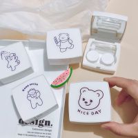 กล่องใส่คอนแทคเลนส์ ลายหมีน่ารัก สีขาว แบบเรียบง่าย สไตล์เกาหลี