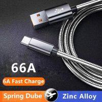 66W 6A Type C Charge Data Cable Spring Metal Braided For Xiaomi 13 K50 K60 Huawei Samsung S3 S6 S7 Android Phone Micro USB Cord